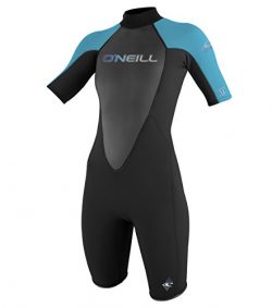 O’Neill Women’s Reactor 2mm Short Sleeve Back Zip Spring Wetsuit, Black/Turquoise,8