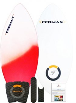 Fedmax Skimboard – Fiberglass Fibermax | Red, 48 In. (130lbs. to 160lbs.) | Traction Pads  ...