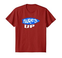 Kids Surfs Up T-Shirt Waves Surfboard Ocean Beach Wax 10 Cranberry