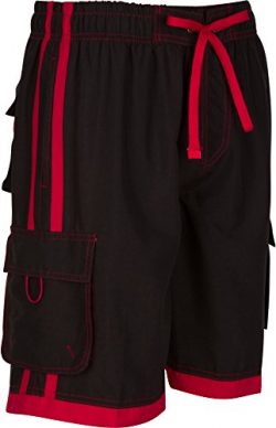 Sakkas 3097WS Mens Contrast Stripes Skate Surf Board Short / Swim Trunks – Black / Red/X-Large