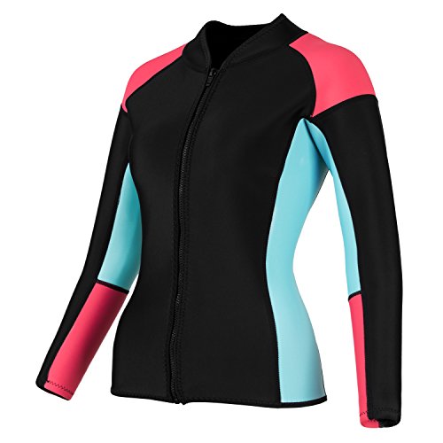 EYCE DIVE & SAIL Women’s 3/2 mm Wetsuits Jacket Long Sleeve Neoprene Wetsuit Top (Coral/Blue ...