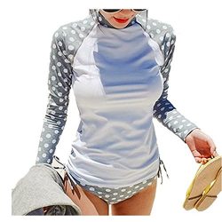 Women’s Swimwear Rash Guard Sets Polka Dots Long Sleeve Two Pieces Swim Suits Crew Neck wi ...