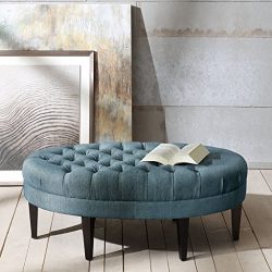 Madison Park Martin Oval Surfboard Tufted Ottoman, Blue