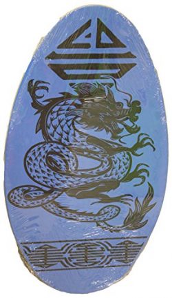 Rubber Top Wooden Skimboard With Slip Free Grip (No Wax Needed!) (Blue w/ Dragon, 36 Inch)