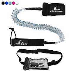 Own the Wave 10′ Coiled SUP Leash w/Waterproof Wallet – Light Blue