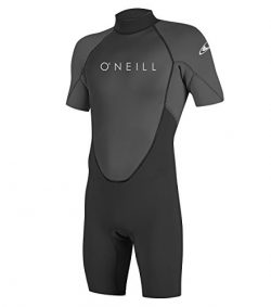 O’Neill Men’s Reactor-2 2mm Back Zip Short Sleeve Spring Wetsuit, Black/Graphite, Large