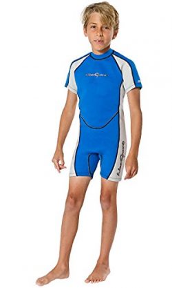 NeoSport Wetsuits Children’s Premium Neoprene 2mm Shorty Wetsuit, Blue/Platinum, Size Four