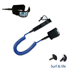 Rising Wave 12′ Blue Coiled SUP or Surfboard Ankle Leash 7mm with Double Stainless Steel S ...