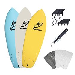 A ALPENFLOW 5’7” Surfboard Soft Top Foamie Surf Boards with Blue Yellow White Option ...