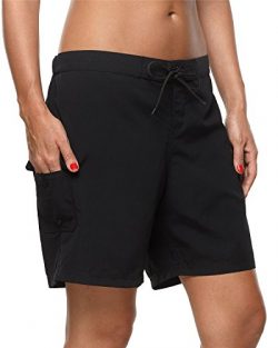 Maysoul Women Pocket Swim Shorts Surf Board Shorts Long Tankini Shorts Black Large