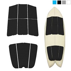 ABAHUB 9 Piece Surf Deck Traction Pad Premium EVA with Tail Kicker 3M Adhesive for Surfboard Black