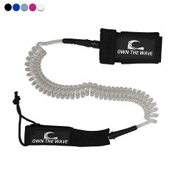 Own the Wave 10′ Coiled SUP Leash (Double Swivels) – White