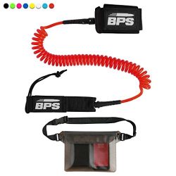 BPS 10′ Coiled SUP Leash with Rail Saver w/Waterproof Waist Carry Bag – Red