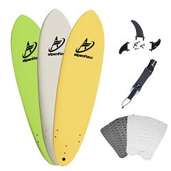 A ALPENFLOW 7′ Surfboard Soft Top Foamie Surf Boards Green Yellow White Options 7ft Surfin ...