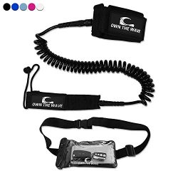 Own the Wave 10′ Coiled SUP Leash (Double Swivels) with Waterproof Waist Carry Bag – ...