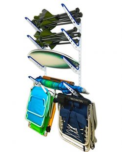 Beach Chair and Umbrella Wall Storage Rack | Metal Adjustable 4 Level Beach Gear Hanger