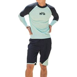 Men’s Swimwear Rash Guard Sets Long Sleeves and Shorts Two Pieces Swim Suits Crew Neck