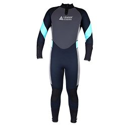 Leader Accessories Men’s 5mm Black/Aqua Blue/Gray Wetsuit for Scuba Diving Fullsuit Jumpsuit