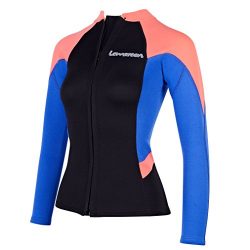 Lemorecn Women’s 2mm Wetsuits Jacket Long Sleeve Neoprene Wetsuits Top (2096bluered-14)