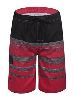 unitop Men’s Colortful Board Trunks Bathing Beach Shorts With Lining Stripe Red orange-32