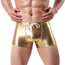 Hotcl Men’s Swimming Trunks,Bright Leather Beach Underwear Stretch Panties Surf Board Shor ...