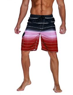 Nonwe Men’s Beachwear Quick Dry Holiday Drawstring Striped Swim Trunks Red 36