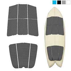 ABAHUB 9 Piece Surf Deck Traction Pad Premium EVA with Tail Kicker 3M Adhesive for Shortboard Gray