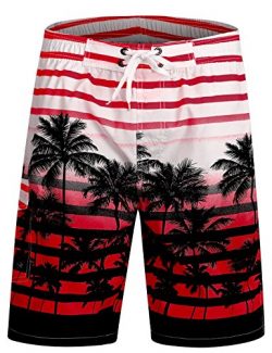 APTRO Men’s Swim Trunks Quick Dry Bathing Suit Swim Shorts Pockets (L Palm-Tree Red Mesh)