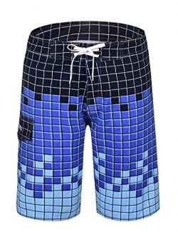 unitop Men’s Fashional Checkered Print Surfing Board Shorts With Drawstrings Grid Blue-30