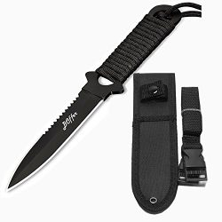 BOffer Scuba Diving Knife Double Edge with Nylon and ABS Sheaths – Black Fixed Blade Tacti ...