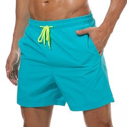 SILKWORLD Men’s Swimming Surf Board Shorts Mesh Liner(US L Size-Asian Tag 2XL, Waist 34.5& ...