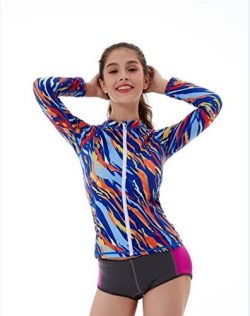 L&Sports Womens Rash Guard Top Long Sleeve Zip Front Sun Protection Plus Size Girls for Surf ...